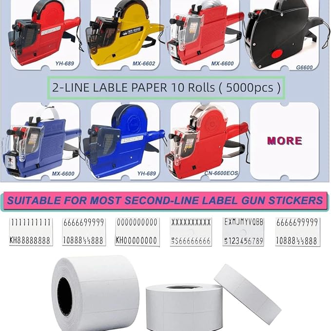 10 Rolls Labels Paper Suitable for MX-6600, MX-6602, YH-689 Price tag 2-line Marking Gun Pricemarker Labels (Without Gun (White)