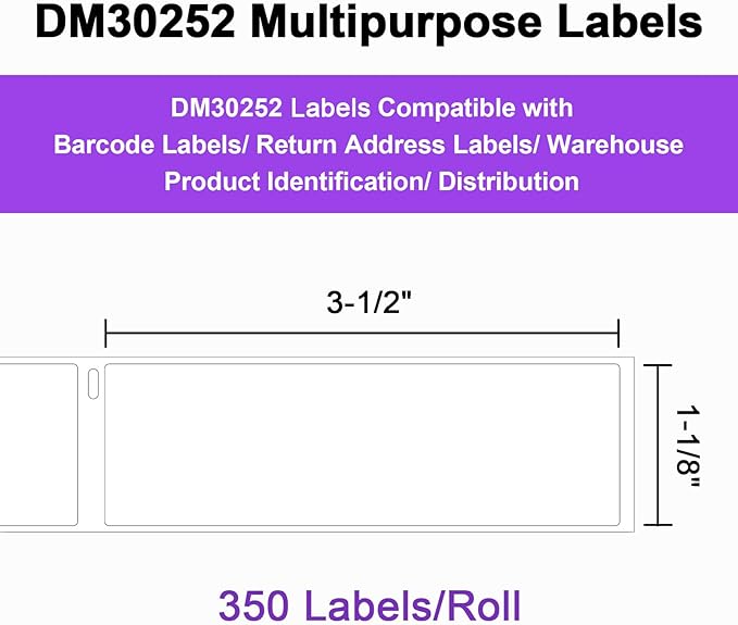 Compatible 1-1/8" x 3-1/2" Direct Thermal Labels for DYMO 30252 – 24 Rolls, 8400Pcs – Address, Barcode & Postage Labels for DYMO 450, 4XL, Rollo, Zebra Desktop Printers
