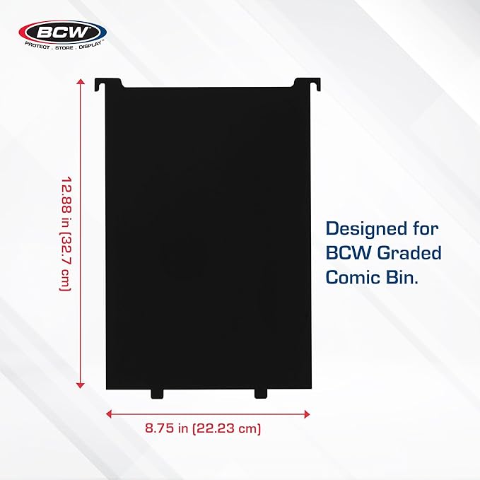 BCW Graded Comic Bin Partitions - Black, 3 Pack | Exclusive Organizer Graded Comic Book Bins only (not for Standard Bins) | Notched and Tabbed, Dividers | Smooth Plastic for Easy Labeling
