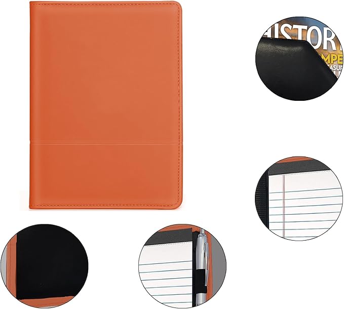 A5 Padfolio Business Portfolio Folder,Junior Size Document Folder Organizer, Padfolio with Interior Pocket and Pen Loop, 5 x 8 Writing Pad Included,Orange.