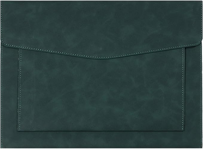 PU Leather A4 File Folder Document Holder with 2 Compartments Envelope Folder Case with Snap Closure for Receipt Contract (Green)