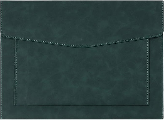 PU Leather A4 File Folder Document Holder with 2 Compartments Envelope Folder Case with Snap Closure for Receipt Contract (Green)
