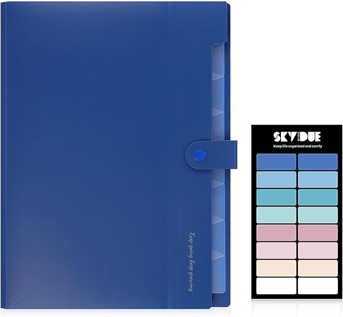 SKYDUE Accordion File Organizer, Expanding File Folder with 8 Pockets, Expandable Document Paper Receipt Organizer, Letter/A4 Size Filing Folder School Office Supplies Blue