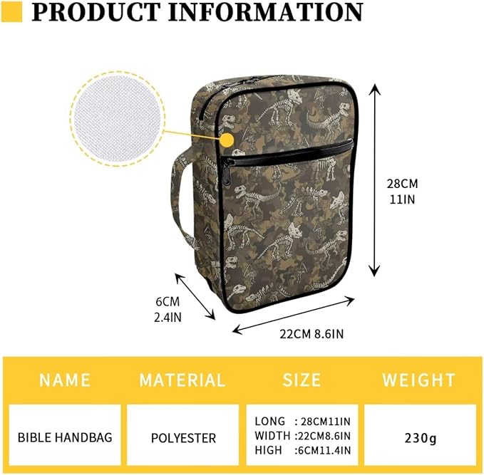 Coldinair Camouflage Dinosaur Bible Covers for Women Bible Case with Bookmark Large Carrying Book Case Church Bag Protective with Pocket and Zipper