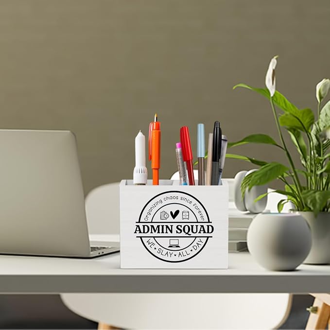 Administrative Assistant Office Decor Admin Office Decoration Administrative Professionals Gifts for Women Men Wooden Pencil Holder, School Admin Gifts Desk Decor