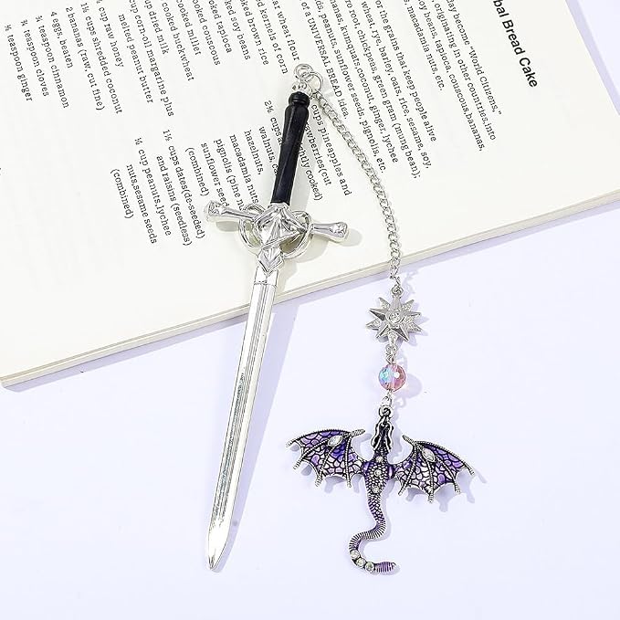 Fantasy Fourth Wing Dragon Sword Bookmarks - Fourth Wing Fans Page Markers Cool Bookmarks for Men Fantasy Dragon Gifts for Male Readers as Birthday Gifts (Dragon Bookmark Set 5)