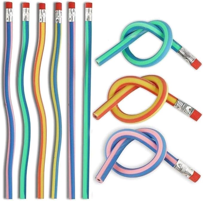 5Pcs Multicolor Stripe Soft Pencil Flexible Stationery Eraser Soft Writing Bendy Pencil With Flexible,Wooden Lead Pencils,Not Easy to Break Office Products,Writing and Correction Supplies