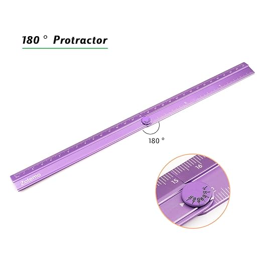 2-in-1 Foldable Metal Ruler & Protractor -15cm Compact to 30cm Extended, Precision Laser Etched Metric Scale, Aluminum Folding Small Ruler for Planner Journaling Drafting Drawing (Lavender)