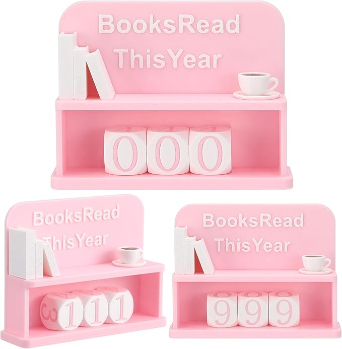 BreezeHug Pink and White Books Read This Year Counter Manual Flip Book Number Tracker with Decorative Fake Book & Dice for Reading Goal, Library Decor Gift for Readers Teacher Writers Lover (Style C)
