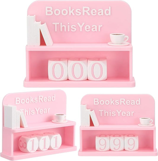 BreezeHug Pink and White Books Read This Year Counter Manual Flip Book Number Tracker with Decorative Fake Book & Dice for Reading Goal, Library Decor Gift for Readers Teacher Writers Lover (Style C)