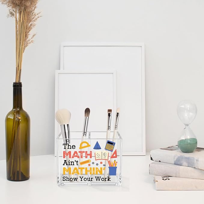 Funny Math Acrylic Cosmetic Pencil Pen Holder Funny Math Teacher Pen Holder Cup Teacher Gifts for Men Women Mathematician Decor for Office Desk Accessories