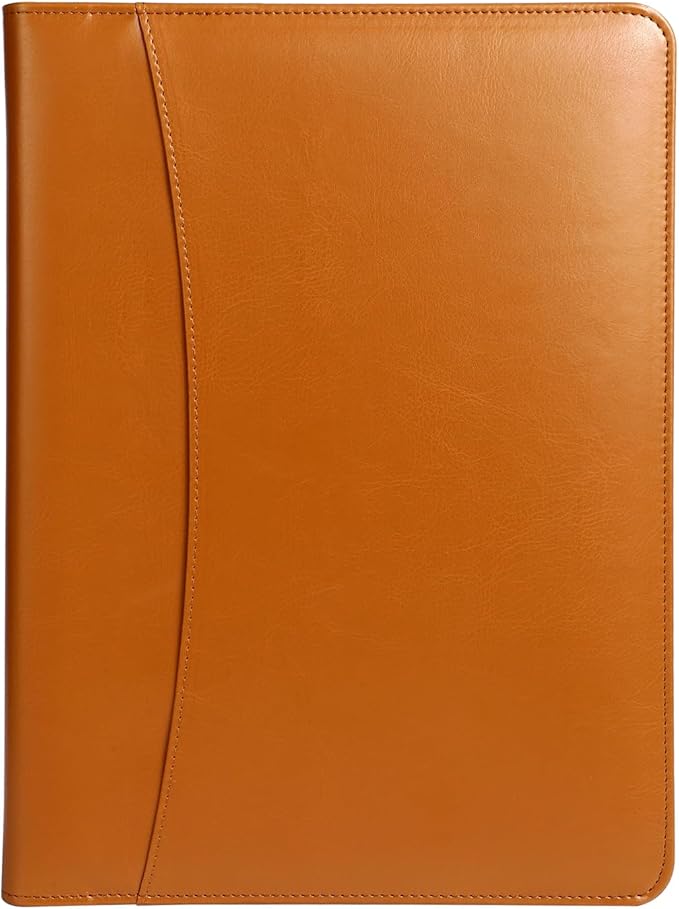Pro PU Leather Padfolio - 10.1" Business Portfolio Organizer with Tablet & Phone Pocket, Zippered Document Holder, Card Slots & Writing Pad | Executive Gift for Professionals (Orange)
