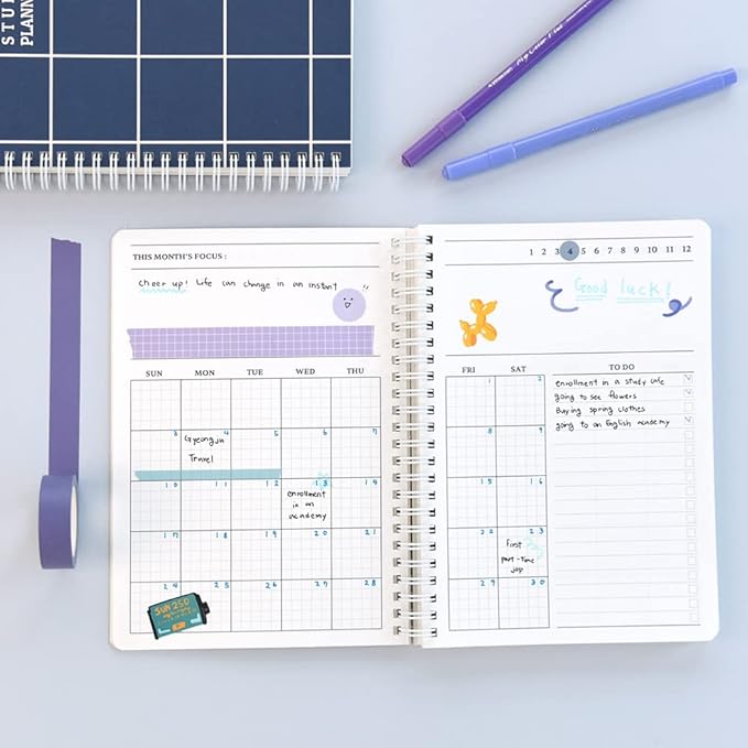 Monolike Checkers 4 Month Study Planner, Green - Academic Planner, Weekly & Monthly Planner, Study plan