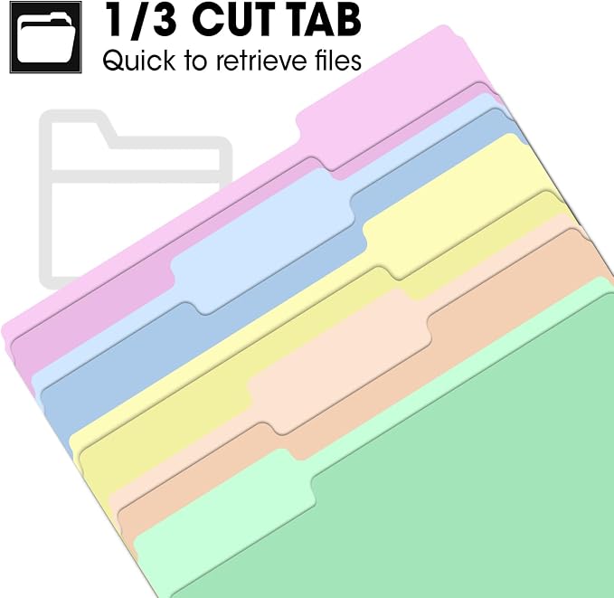 240 Pack File Folders, 1/3 Cut Tab Colored File Folders Letter Size 8.5 x 11 Inch, Filing Folder for Office School Business, 8 Pastel Colors