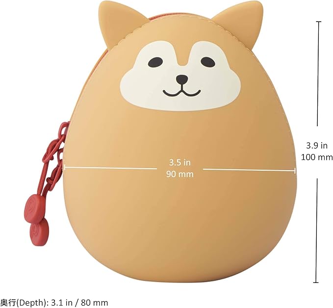 LIHIT LAB PuniLabo Mini Zipper Pouch, Egg-Shaped, 2.2" x 2.4", Gray Cat (A7782-4)