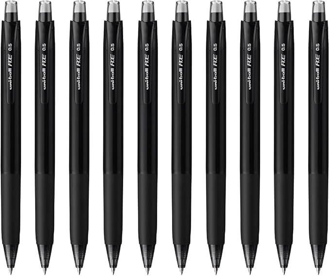 Mitsubishi Pencil Erasable Gel Ink Ballpoint Pen, uni-ball R:E 0.5mm, Off Black, Set of 10