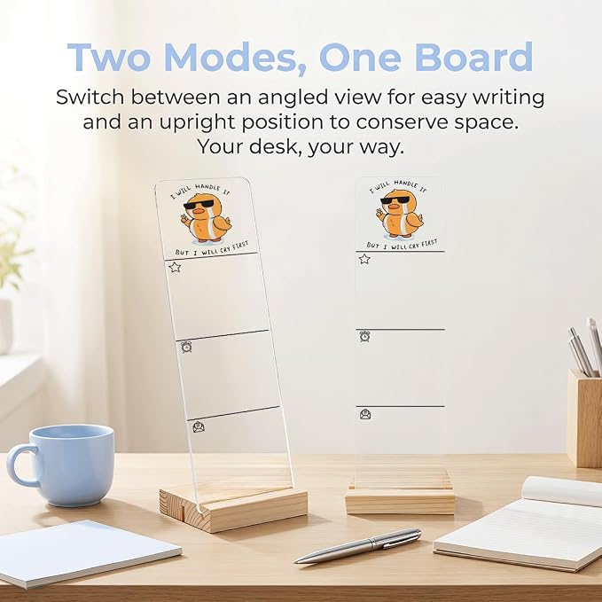 Sticky Notes Monitor Memo Board Acrylic Holder with Removable Wooden Base, But I Will Cry First Logo Desk Set with 200 Sheets Two Sizes Sticky Notes, Office Desk Accessories Organizer