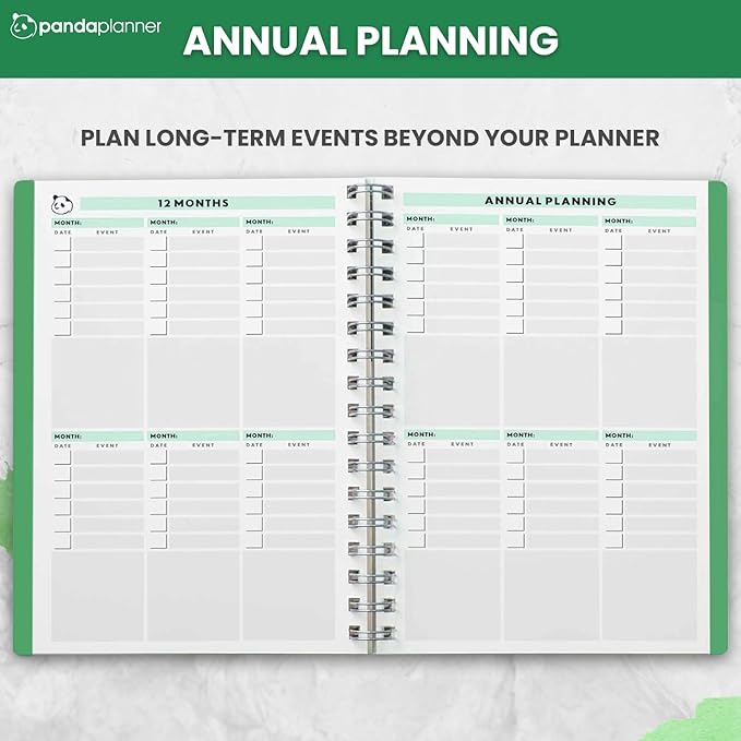 Panda Planner 2026 Undated Daily Planner 5.75" x 8.25" – 90-Day Spiral Productivity & ADHD Planner with Hourly Schedule, Habit Tracker, To-Do List & Monthly Calendar – Panda Journal for Home & Office (Green)