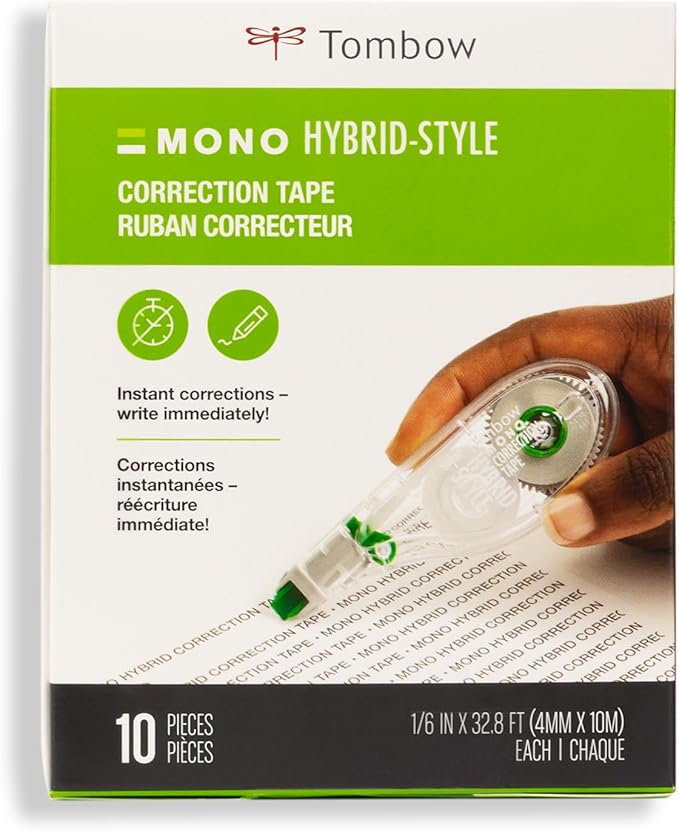 Tombow 68721 MONO Hybrid Correction Tape. Easy To Use Applicator for Instant Corrections,(Pack of 20)