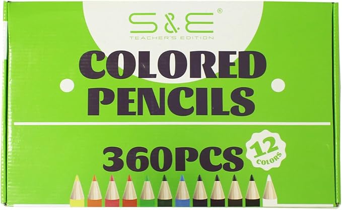 S & E TEACHER'S EDITION Colored Pencils 360Pcs,Coloring Pencils Set Drawing Pencils for Sketch, Woodcase Lead,Wooden Colored, Back to school