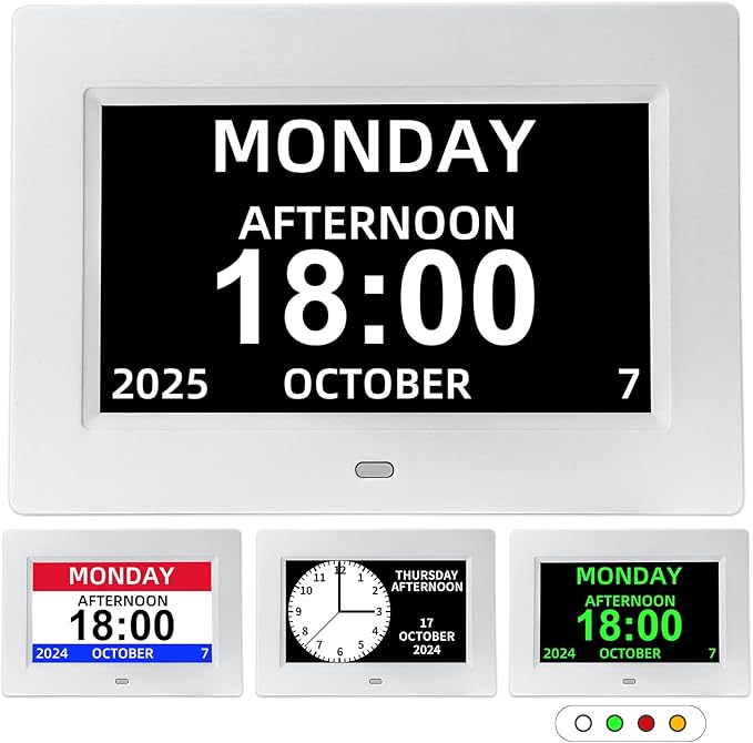 LiviNGPAi Digital Calendar Alarm Clock for Seniors, Electric Large Display with Date Day of Week Time Clock, 12 Custom Alarms, Auto-Dimming, Medication Reminder, Dementia-Friendly Design