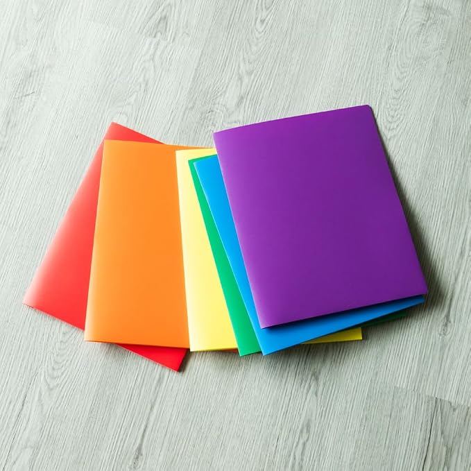 JAM PAPER Heavy Duty Plastic 2 Pocket Extra Tough School Folders - Assorted Primary Colors - 6/Pack