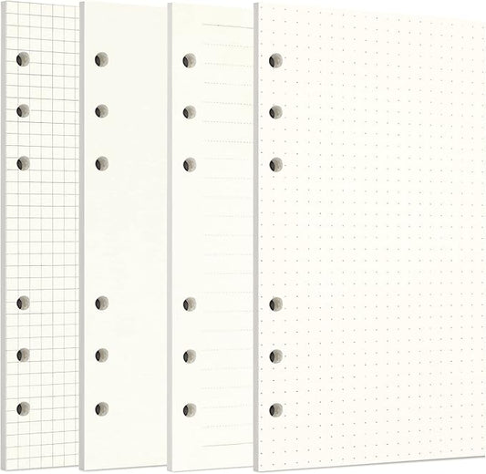 Zelten 1 Pack A6 80 Sheets/160 Pages 4 in 1 Lined Squared Dotted Blank Loose Leaf Punched Paper Refills Paper for 6 Hole Binder Personal Organizer Diary Notebook Refillable Planner