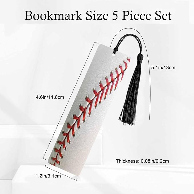 Baseball 5 Pcs Bookmarks Sports Training Healthy Lifestyle Wooden Bookmarks with Tassel for Students Reader Teachers Book Lovers