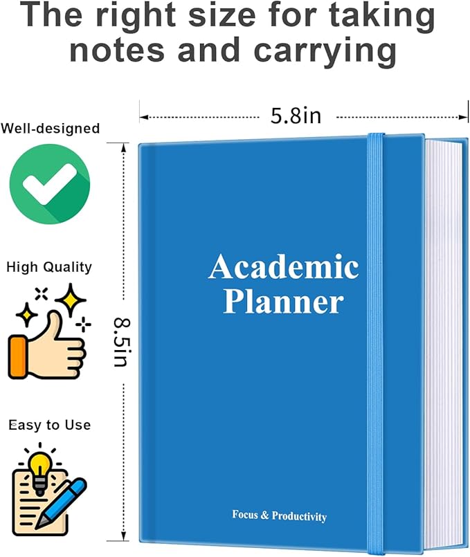 Academic Planner for 2026-2027 or Anytime – 5.8" x 8.5" Undated Weekly Student Planner For Homeschool, High School, College & Nursing Students, 200 Pages, Blue