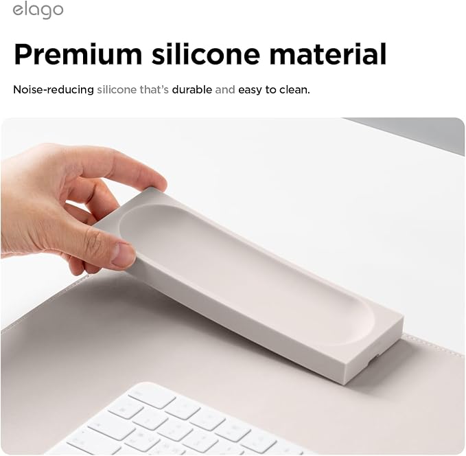 elago Smart Magnetic Desk Mat Pencil Tray – Soft Silicone Organizer for Office Supplies, AirPods, Glasses, Pens – Noise-Free, Non-Slip, Washable, Item for Desk Management [Medium] (Stone)