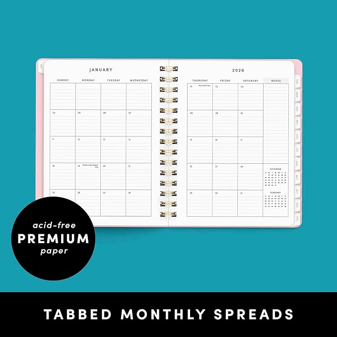 PAPERAGE 2026 Weekly & Monthly Planner, 12 Months (January 2026 - December 2026), 6.6 in x 8.1 in, Spiral Bound 2026 Planner with Weekly, Monthly & Yearly Views, Note Pages & Inner Pocket – Black