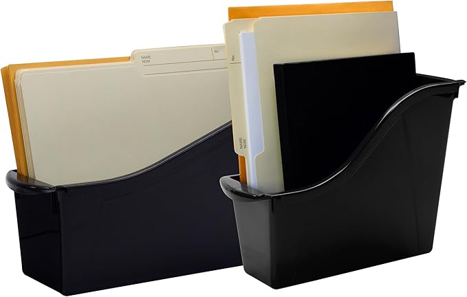 Storex Small Book Bin - Linking Storage Bins, Dry Erase Surface - 11.75" x 8.5" x 4.5", Onyx, 6-Pack