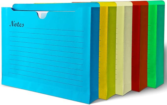 Binditek 25 Pack Notes File Jacket, 2 Inch Expansion Pockets, Letter Size Manila File Folder, 5 Assorted Colors (Yellow, Orange, Green, red, and Blue), School Office Supplies