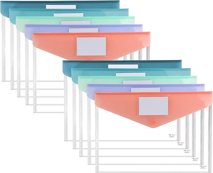 Mr. Pen- Clear Plastic Envelopes File Folders, 10 Pack, A4, Letter Size, Colorful Flaps, Clear Folders for Documents Plastic Poly Envelopes with Label for School, Home, Work, Office, Organizer