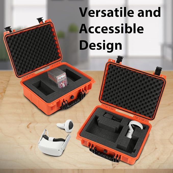 CROSSDESIGN Adjustable Storage Box for Collectible Cards, Tools & Craft Supplies, Organizer Container with Removable Dividers and Protective Foam, Lightweight Stackable Design, Orange 1PCS