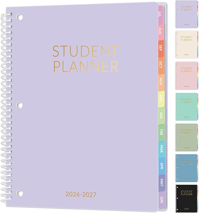 Student Planner 2026-2027, SUNEE Academic Weekly & Monthly Plan Book, Jul. 2026 - Jun. 2027, 8.5"×11" School Planner, Lesson Plan Book with Week's Goals, Bookmark, Monthly Tabs, 3-Hole Punched, Purple