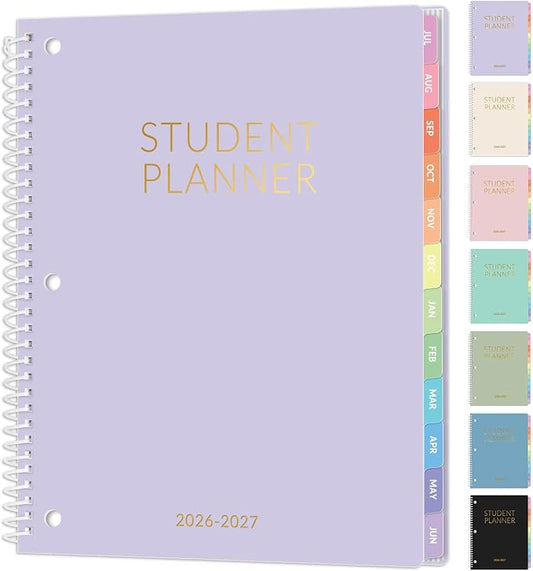 Student Planner 2026-2027, SUNEE Academic Weekly & Monthly Plan Book, Jul. 2026 - Jun. 2027, 8.5"×11" School Planner, Lesson Plan Book with Week's Goals, Bookmark, Monthly Tabs, 3-Hole Punched, Purple