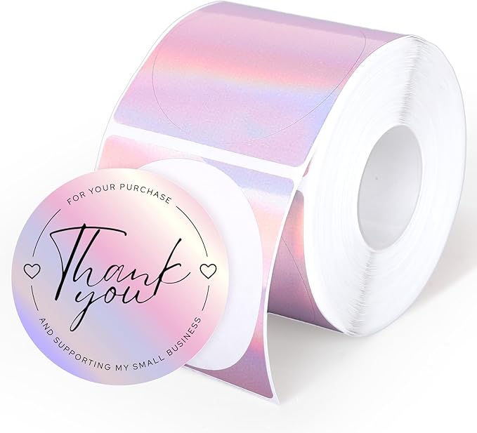 JarThenaAMCS 2 Inch Holographic Direct Thermal Labels Pink Round Iridescent Color Coding Dot Label Stickers Glitter Rainbow Self-Adhesive Printer Decals for DIY Name Price Tag Logo Design, 500Pcs