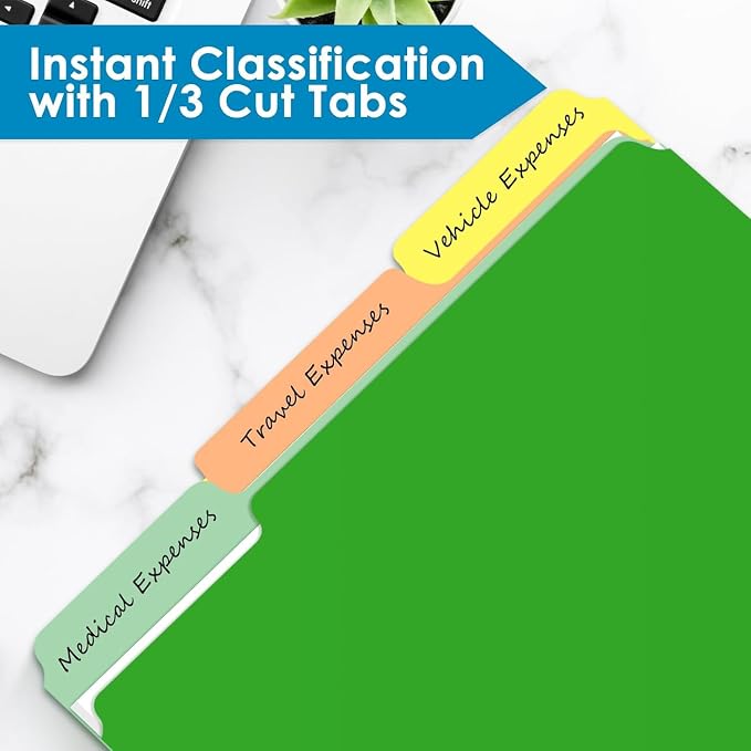 Two Tone Color File Folders 8.5 x 11 Inch, 1/3 Cut Tab File Folder Letter Size, Assorted Colors, Pastel Colors Manila File Folders, School Business Office Folders for Document Files Paper -45 Pack