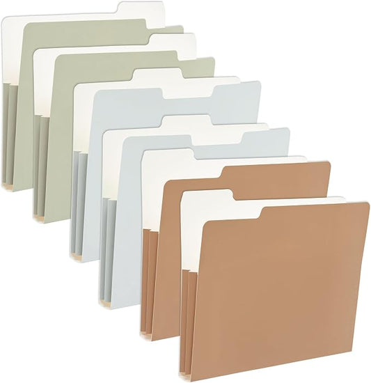 Y YOMA 6 Pack Extra Capacity File Folders Letter Size Accordion Decorative File Folder Cute Pretty Colored Filing Folder File Organizers for Office School Home Desktop with 1/3-Cut Tab, Natural Color