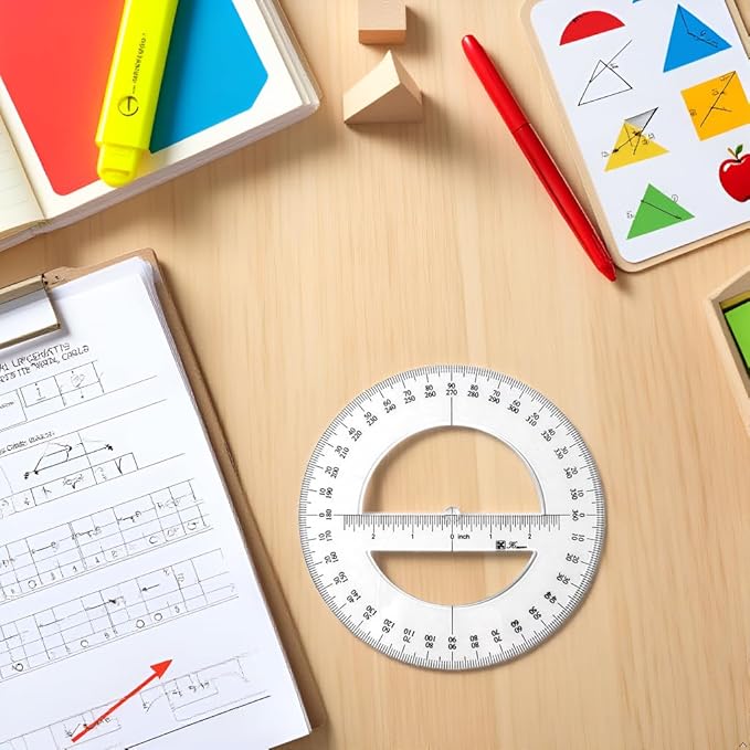 White 360 Degree Protractor Round Ruler Gauge Angular Drafting Tools Circle Protractor for School Education Office Classroom 6 Inch, Protractors, Writing and Correction Supplies, Protractors
