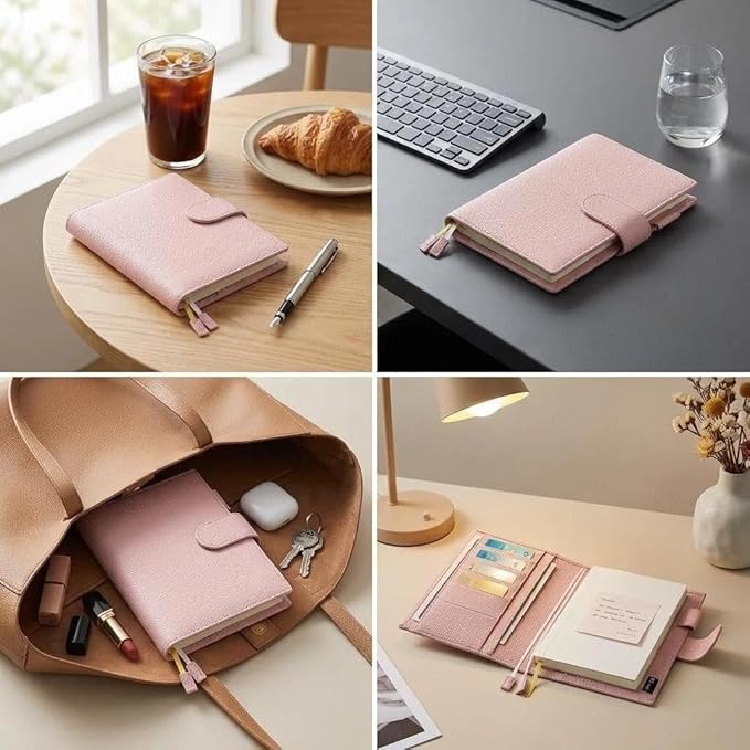 A6 Genuine Leather Techo Notebook Cover Compatible with Hobonichi Original Stalogy Midori MD with 5 Card Slots Pen Loop Bookmarks Back Pocket