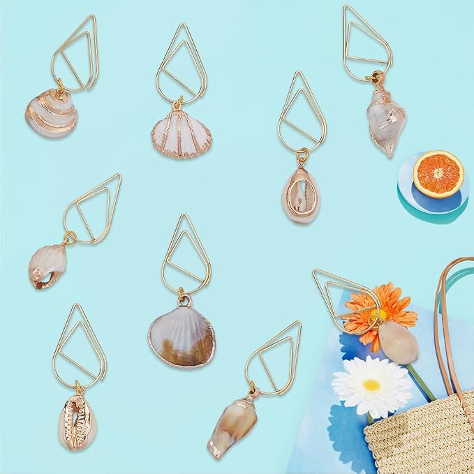 CRASPIRE 9 Styles Sea Shell Paper Clips Bookmark Metal Paperclip with Charms Ocean Seashell Conch Pendants Book Page Markers Journal Clamps for Books Document Note Planner Sort Organizing Office Home