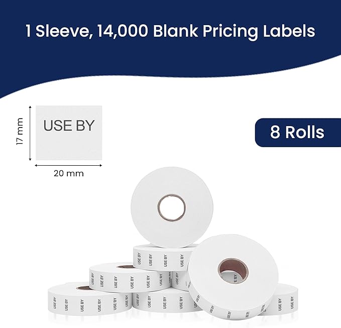 Perco USE BY Labels for Monarch 1136 Price Gun - 8 Rolls, 14,000 Marking Labels - with Bonus Ink Roll Included