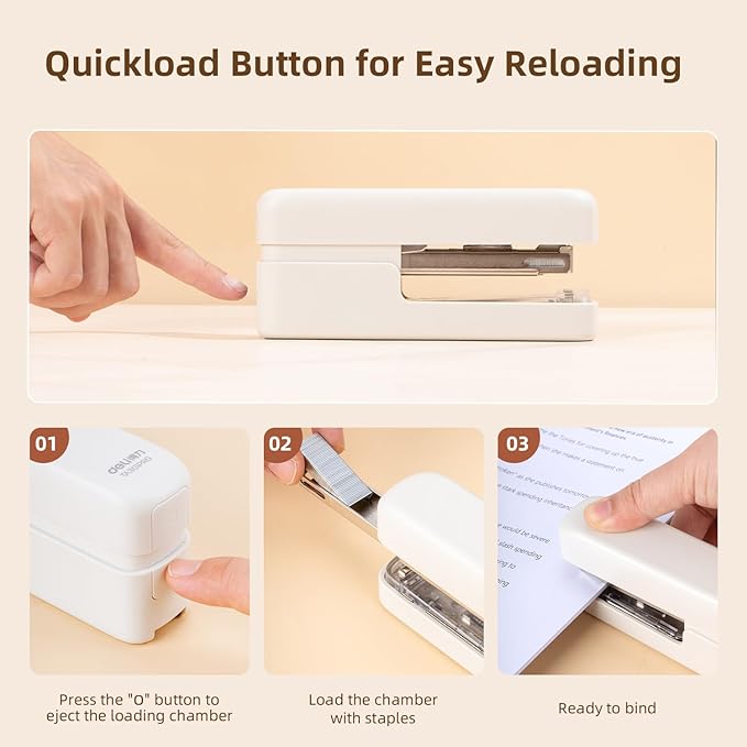 deli Stapler, Desktop Staplers with Integrated Staple Remover, 45 Sheet Capacity Office Stapler, White