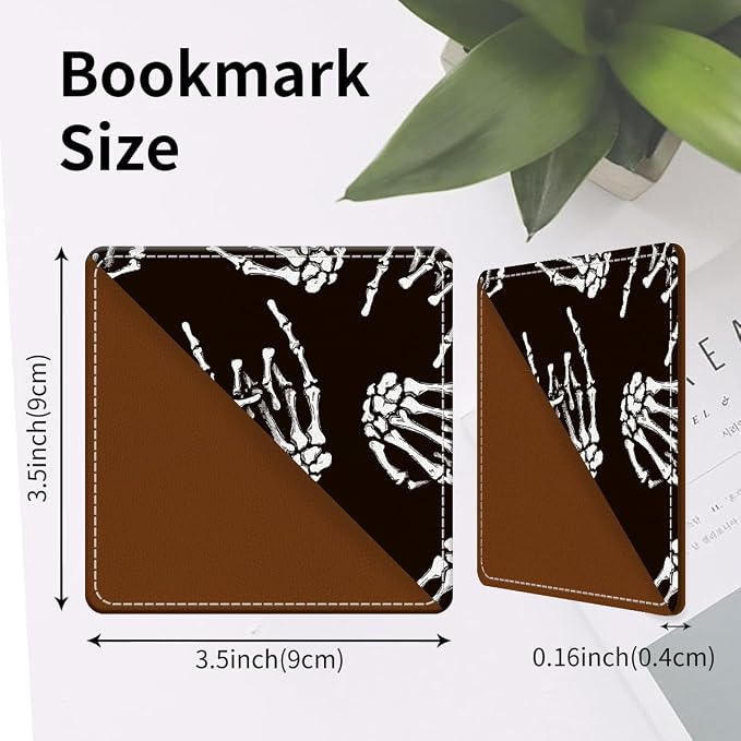 Cute Leather Bookmarks, Fun Triangle Making Corner Bookmark, Book Accessories for Reading Book Lovers, Unbreakable Page Markers for Women Men Cool Rock Skull Hand