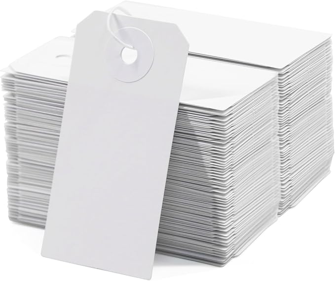 Coideal White Price Tags with Elastic String - 200 Pcs Small Blank Label Hang Strung Tags Strings Attached for Hanging Gift Clothing Jewelry (2 3/4" x 1 3/8")