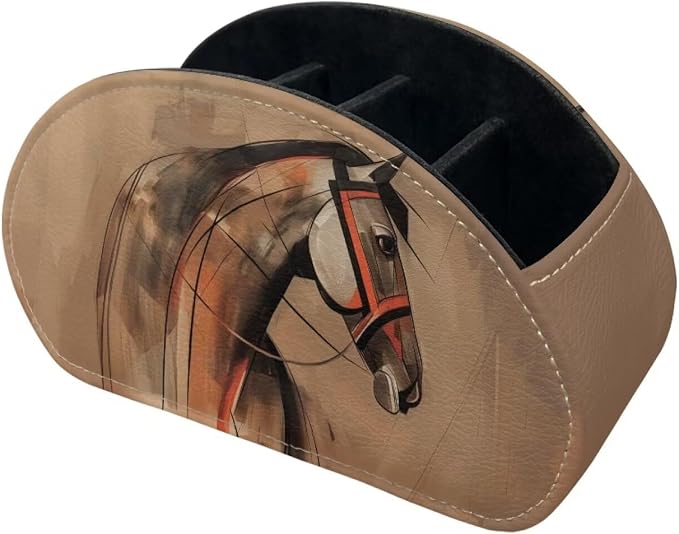 Abstract Painting Horse Remote Control Holder with 5 Compartments, Lightweight Office Desk Organizers Couch/TV Stand/Bedside Table/Home Theater Accessory Desktop Caddy