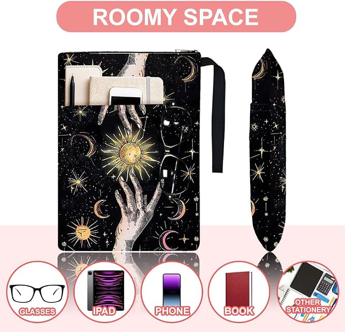 1pc Book Sleeve with Zipper 13.4x9.45 inches(34x24cm) Hands and Sun Book Pouches Book Covers Washable Fabric Book Protectors for Book Lovers