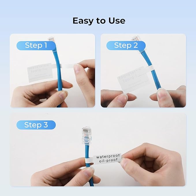 NIIMBOT Cable Label for B1/B21/B2 Label Printer, Waterproof, Oil-Proof Cable Tags(1'' x 3''),1 Roll of 100 Thermal Sticker Labels (White)